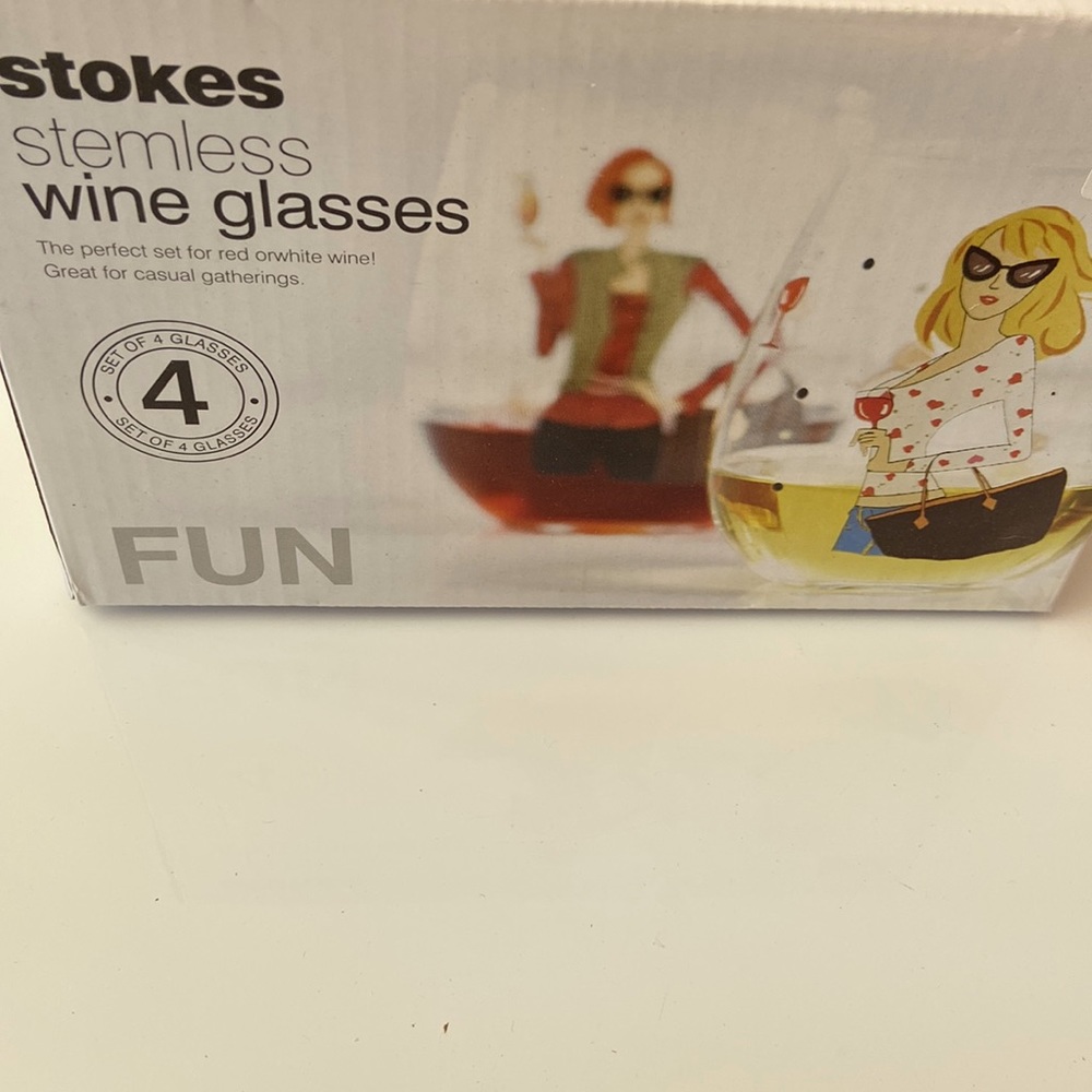 Set of four girls night stemless wine glasses